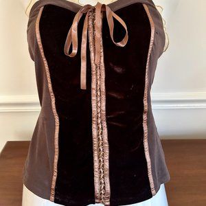 Hugo Boss Corset Tank Top Velvet Brown with Laced Stripes and Silk Detailing L